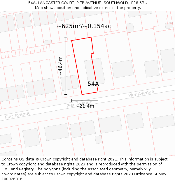 54A, LANCASTER COURT, PIER AVENUE, SOUTHWOLD, IP18 6BU: Plot and title map