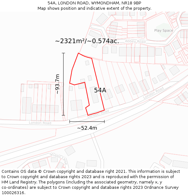 54A, LONDON ROAD, WYMONDHAM, NR18 9BP: Plot and title map