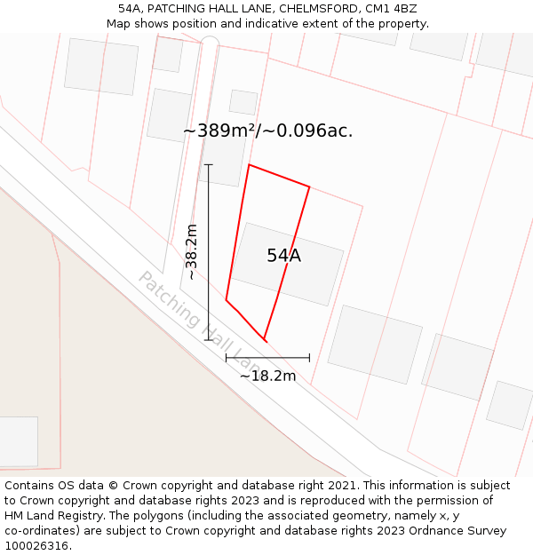 54A, PATCHING HALL LANE, CHELMSFORD, CM1 4BZ: Plot and title map