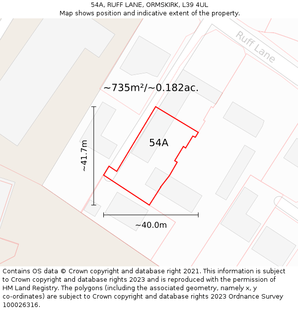 54A, RUFF LANE, ORMSKIRK, L39 4UL: Plot and title map