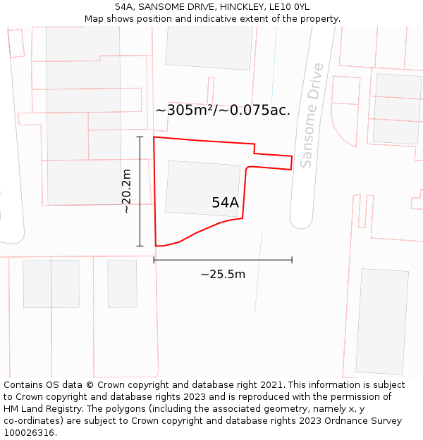 54A, SANSOME DRIVE, HINCKLEY, LE10 0YL: Plot and title map