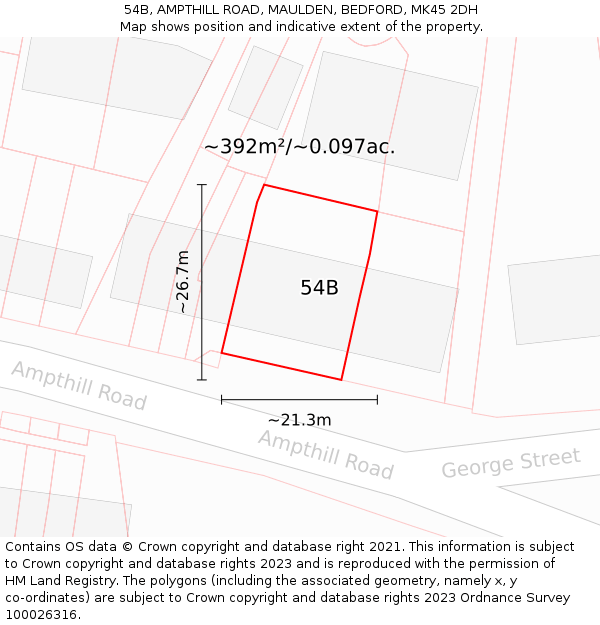 54B, AMPTHILL ROAD, MAULDEN, BEDFORD, MK45 2DH: Plot and title map