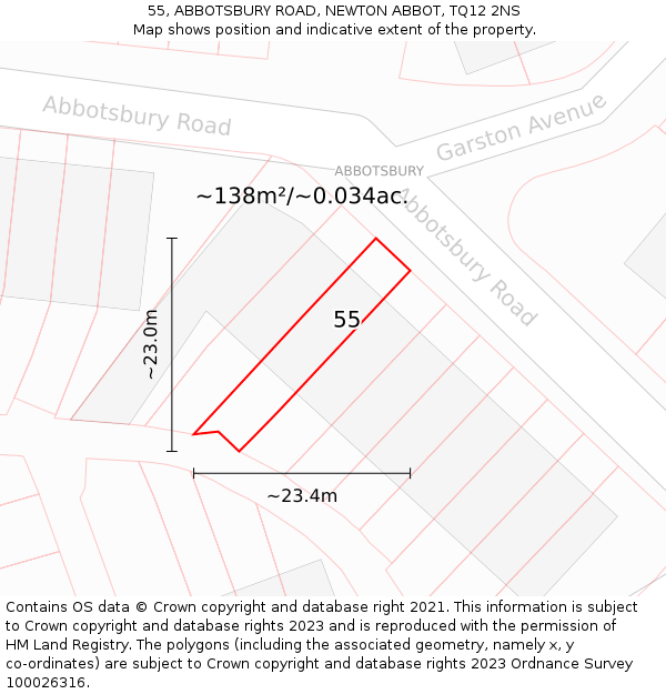 55, ABBOTSBURY ROAD, NEWTON ABBOT, TQ12 2NS: Plot and title map