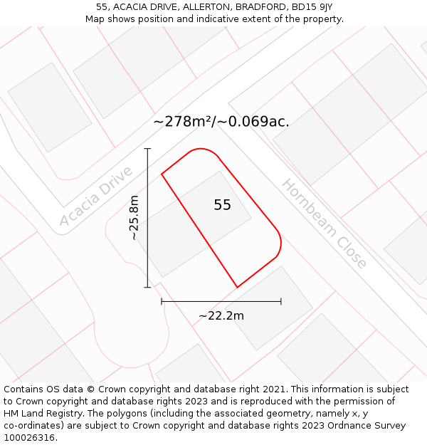 55, ACACIA DRIVE, ALLERTON, BRADFORD, BD15 9JY: Plot and title map