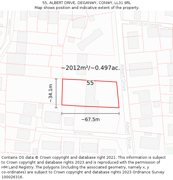 55, ALBERT DRIVE, DEGANWY, CONWY, LL31 9RL: Plot and title map
