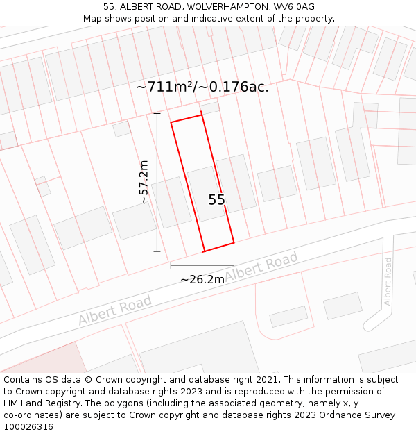 55, ALBERT ROAD, WOLVERHAMPTON, WV6 0AG: Plot and title map
