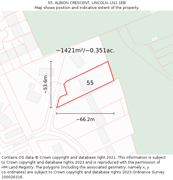 55, ALBION CRESCENT, LINCOLN, LN1 1EB: Plot and title map