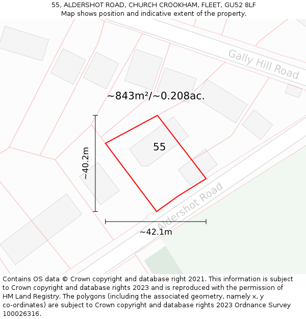 55, ALDERSHOT ROAD, CHURCH CROOKHAM, FLEET, GU52 8LF: Plot and title map