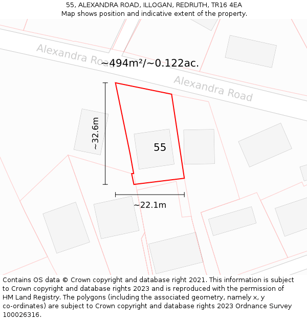 55, ALEXANDRA ROAD, ILLOGAN, REDRUTH, TR16 4EA: Plot and title map