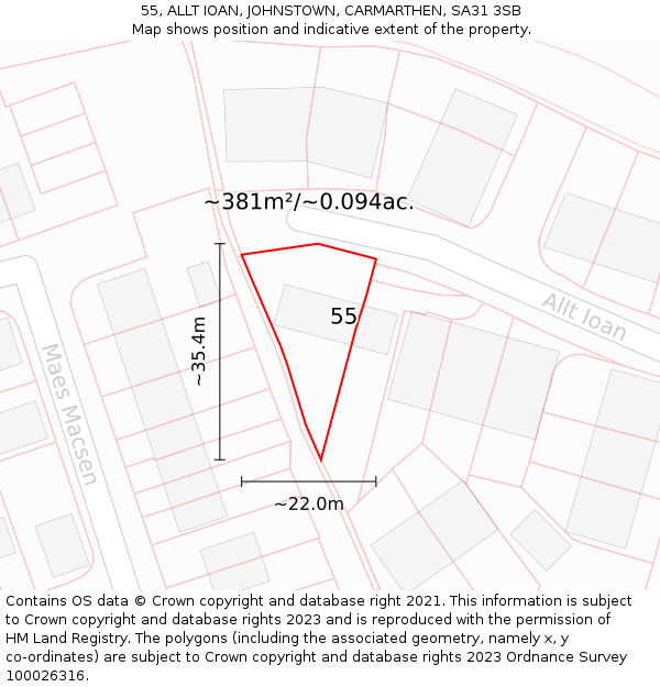 55, ALLT IOAN, JOHNSTOWN, CARMARTHEN, SA31 3SB: Plot and title map