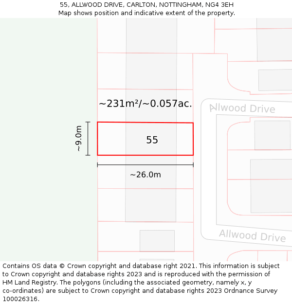 55, ALLWOOD DRIVE, CARLTON, NOTTINGHAM, NG4 3EH: Plot and title map