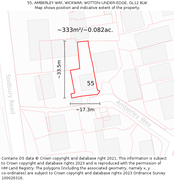 55, AMBERLEY WAY, WICKWAR, WOTTON-UNDER-EDGE, GL12 8LW: Plot and title map