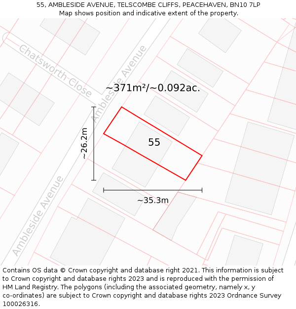 55, AMBLESIDE AVENUE, TELSCOMBE CLIFFS, PEACEHAVEN, BN10 7LP: Plot and title map
