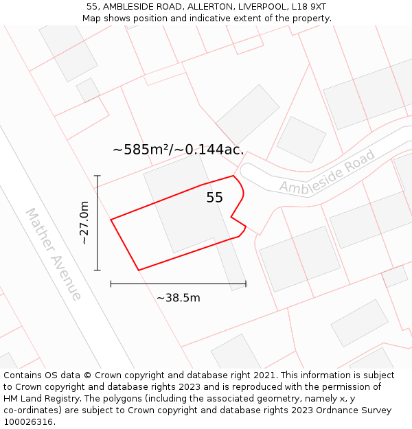55, AMBLESIDE ROAD, ALLERTON, LIVERPOOL, L18 9XT: Plot and title map