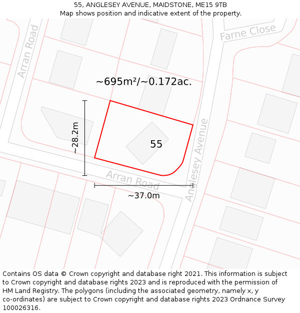 55, ANGLESEY AVENUE, MAIDSTONE, ME15 9TB: Plot and title map