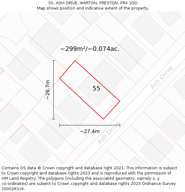 55, ASH DRIVE, WARTON, PRESTON, PR4 1DD: Plot and title map