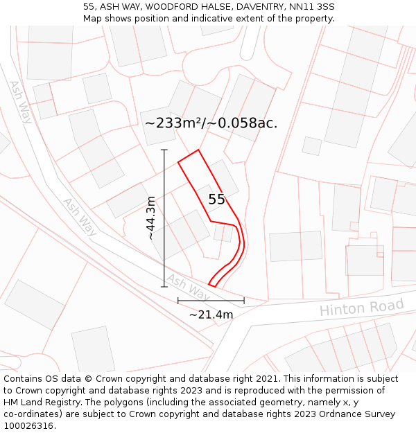 55, ASH WAY, WOODFORD HALSE, DAVENTRY, NN11 3SS: Plot and title map