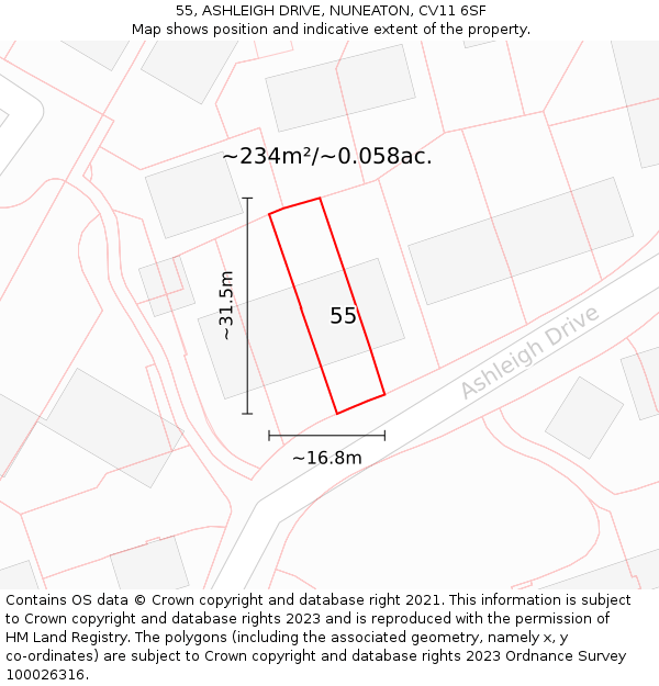 55, ASHLEIGH DRIVE, NUNEATON, CV11 6SF: Plot and title map