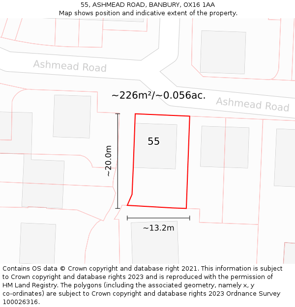 55, ASHMEAD ROAD, BANBURY, OX16 1AA: Plot and title map