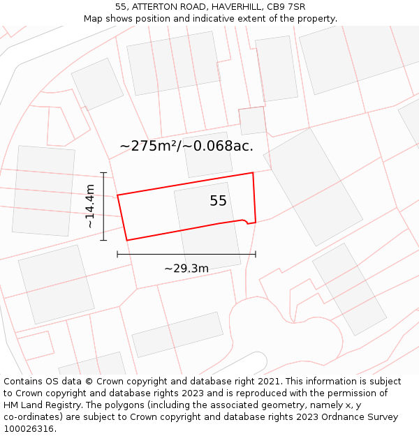 55, ATTERTON ROAD, HAVERHILL, CB9 7SR: Plot and title map