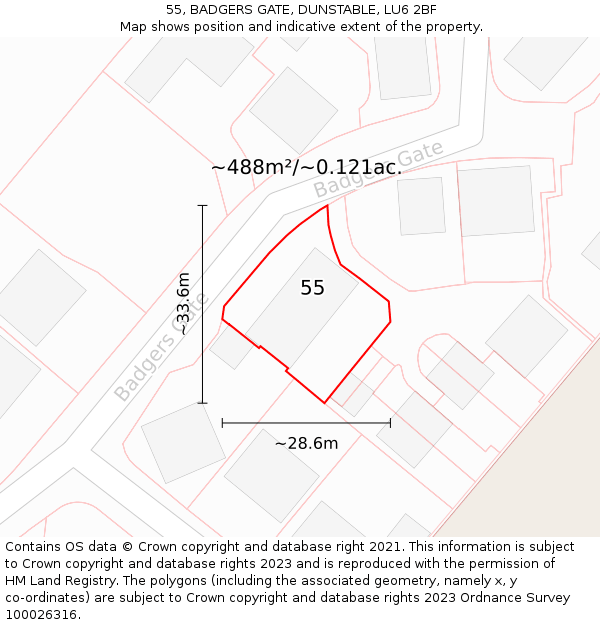 55, BADGERS GATE, DUNSTABLE, LU6 2BF: Plot and title map