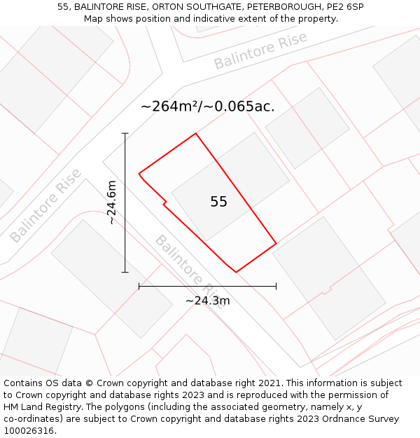 55, BALINTORE RISE, ORTON SOUTHGATE, PETERBOROUGH, PE2 6SP: Plot and title map