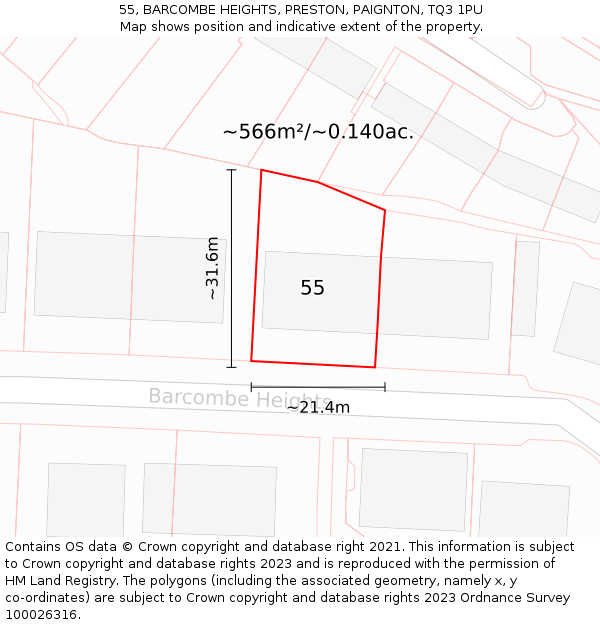 55, BARCOMBE HEIGHTS, PRESTON, PAIGNTON, TQ3 1PU: Plot and title map