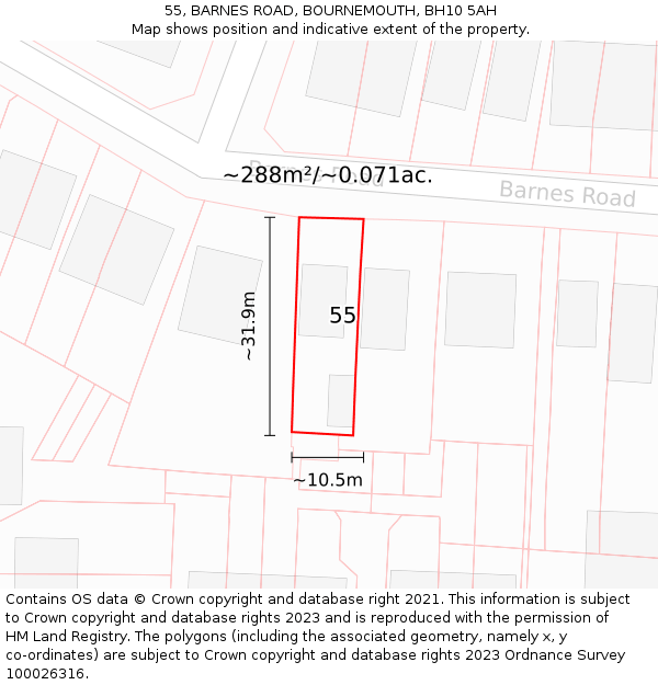 55, BARNES ROAD, BOURNEMOUTH, BH10 5AH: Plot and title map