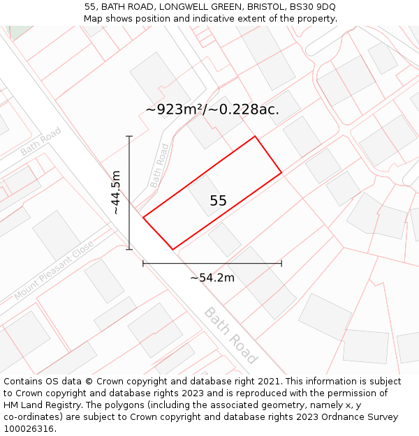 55, BATH ROAD, LONGWELL GREEN, BRISTOL, BS30 9DQ: Plot and title map