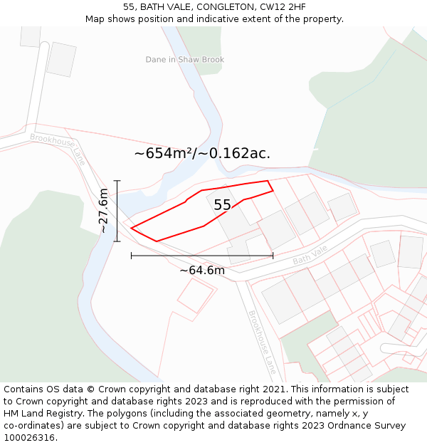 55, BATH VALE, CONGLETON, CW12 2HF: Plot and title map