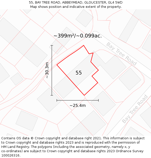 55, BAY TREE ROAD, ABBEYMEAD, GLOUCESTER, GL4 5WD: Plot and title map