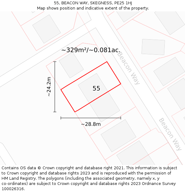 55, BEACON WAY, SKEGNESS, PE25 1HJ: Plot and title map