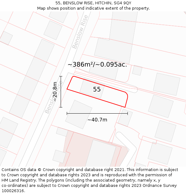55, BENSLOW RISE, HITCHIN, SG4 9QY: Plot and title map