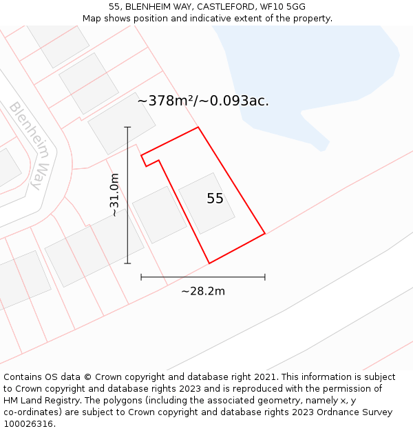 55, BLENHEIM WAY, CASTLEFORD, WF10 5GG: Plot and title map