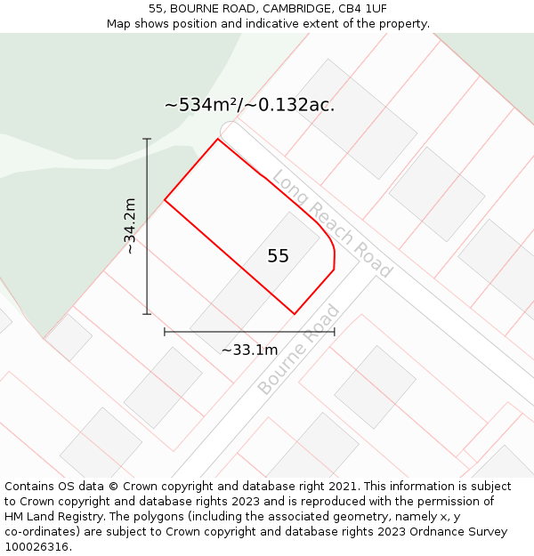 55, BOURNE ROAD, CAMBRIDGE, CB4 1UF: Plot and title map
