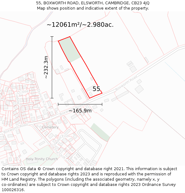 55, BOXWORTH ROAD, ELSWORTH, CAMBRIDGE, CB23 4JQ: Plot and title map