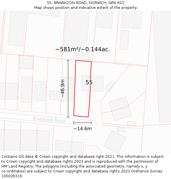55, BRABAZON ROAD, NORWICH, NR6 6SZ: Plot and title map