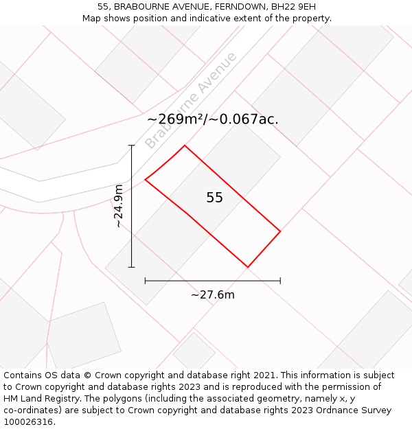 55, BRABOURNE AVENUE, FERNDOWN, BH22 9EH: Plot and title map