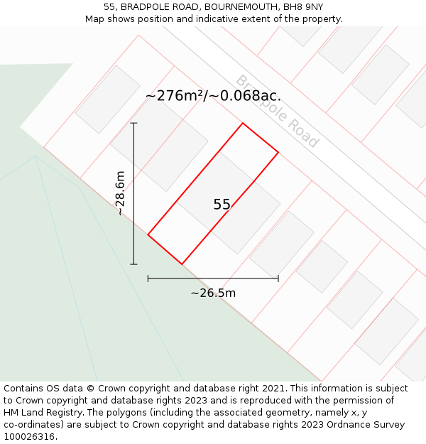 55, BRADPOLE ROAD, BOURNEMOUTH, BH8 9NY: Plot and title map