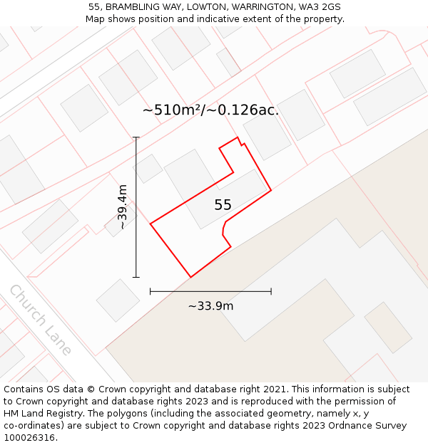 55, BRAMBLING WAY, LOWTON, WARRINGTON, WA3 2GS: Plot and title map