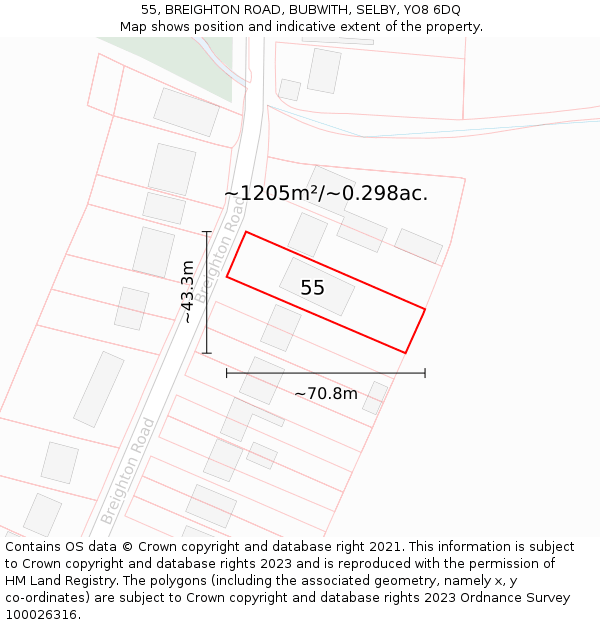 55, BREIGHTON ROAD, BUBWITH, SELBY, YO8 6DQ: Plot and title map