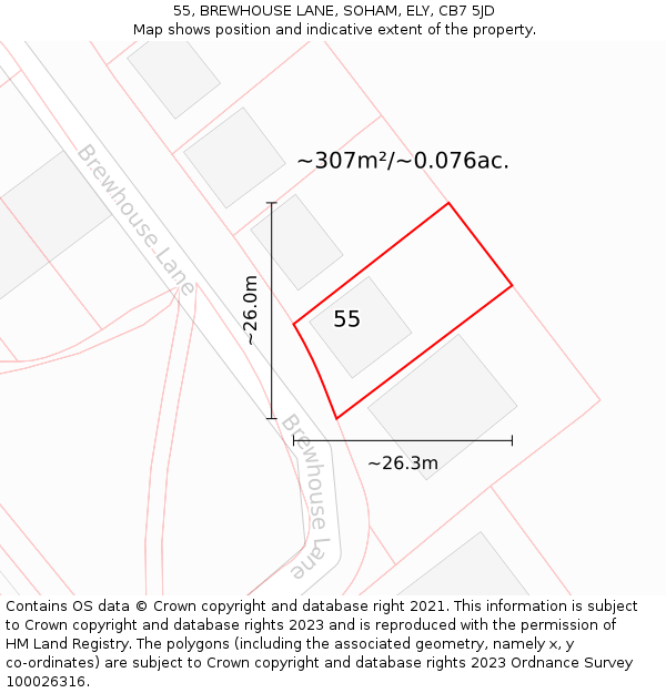 55, BREWHOUSE LANE, SOHAM, ELY, CB7 5JD: Plot and title map
