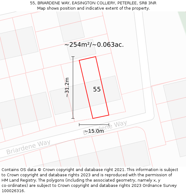 55, BRIARDENE WAY, EASINGTON COLLIERY, PETERLEE, SR8 3NR: Plot and title map