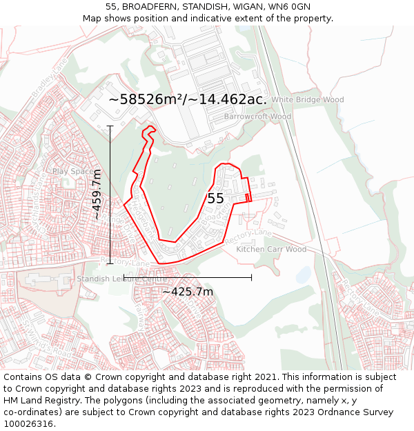 55, BROADFERN, STANDISH, WIGAN, WN6 0GN: Plot and title map