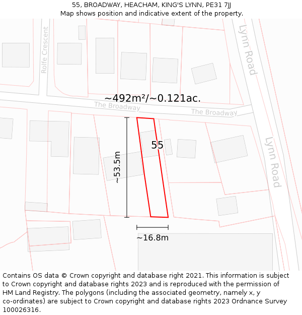 55, BROADWAY, HEACHAM, KING'S LYNN, PE31 7JJ: Plot and title map