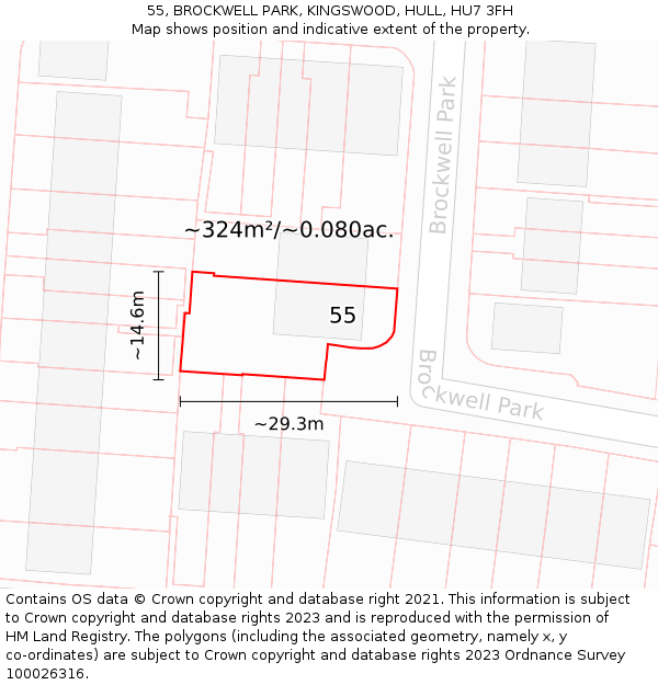 55, BROCKWELL PARK, KINGSWOOD, HULL, HU7 3FH: Plot and title map