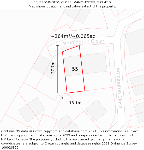 55, BRONINGTON CLOSE, MANCHESTER, M22 4ZQ: Plot and title map