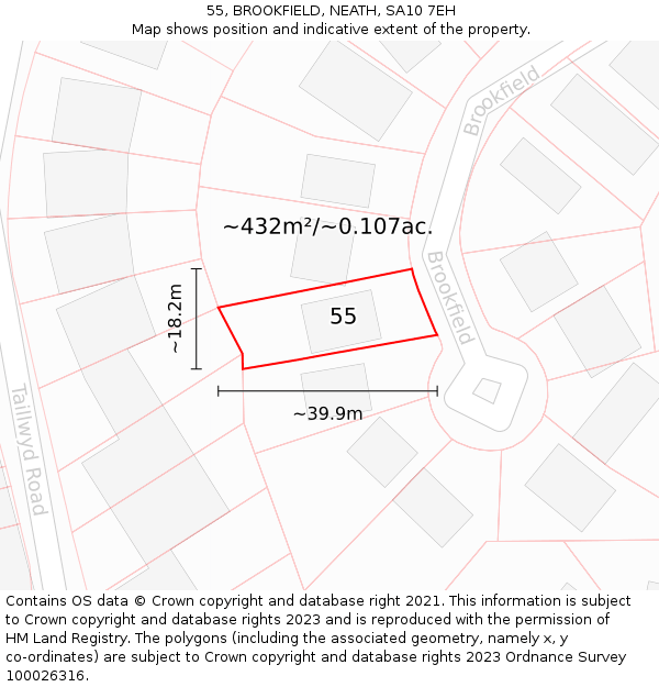 55, BROOKFIELD, NEATH, SA10 7EH: Plot and title map