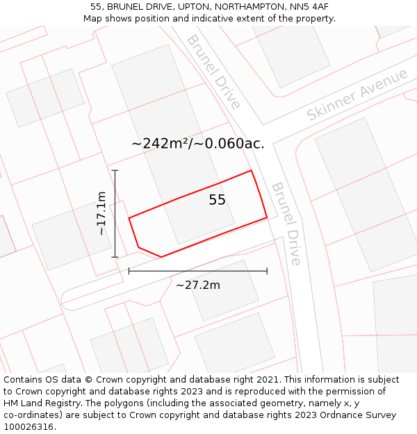 55, BRUNEL DRIVE, UPTON, NORTHAMPTON, NN5 4AF: Plot and title map