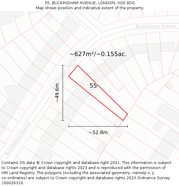 55, BUCKINGHAM AVENUE, LONDON, N20 9DG: Plot and title map